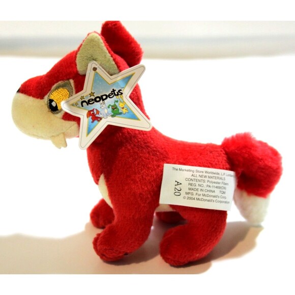 McDonalds Neopets Red Lupe Plush Toy Figure 2004 Star Tag 4" Mini Figure Vtg - Picture 1 of 7